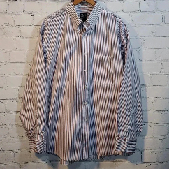 Jos A Bank Shirt Mens Large Red, White and Blue Colorful Striped Long-sleeved - Picture 1 of 4